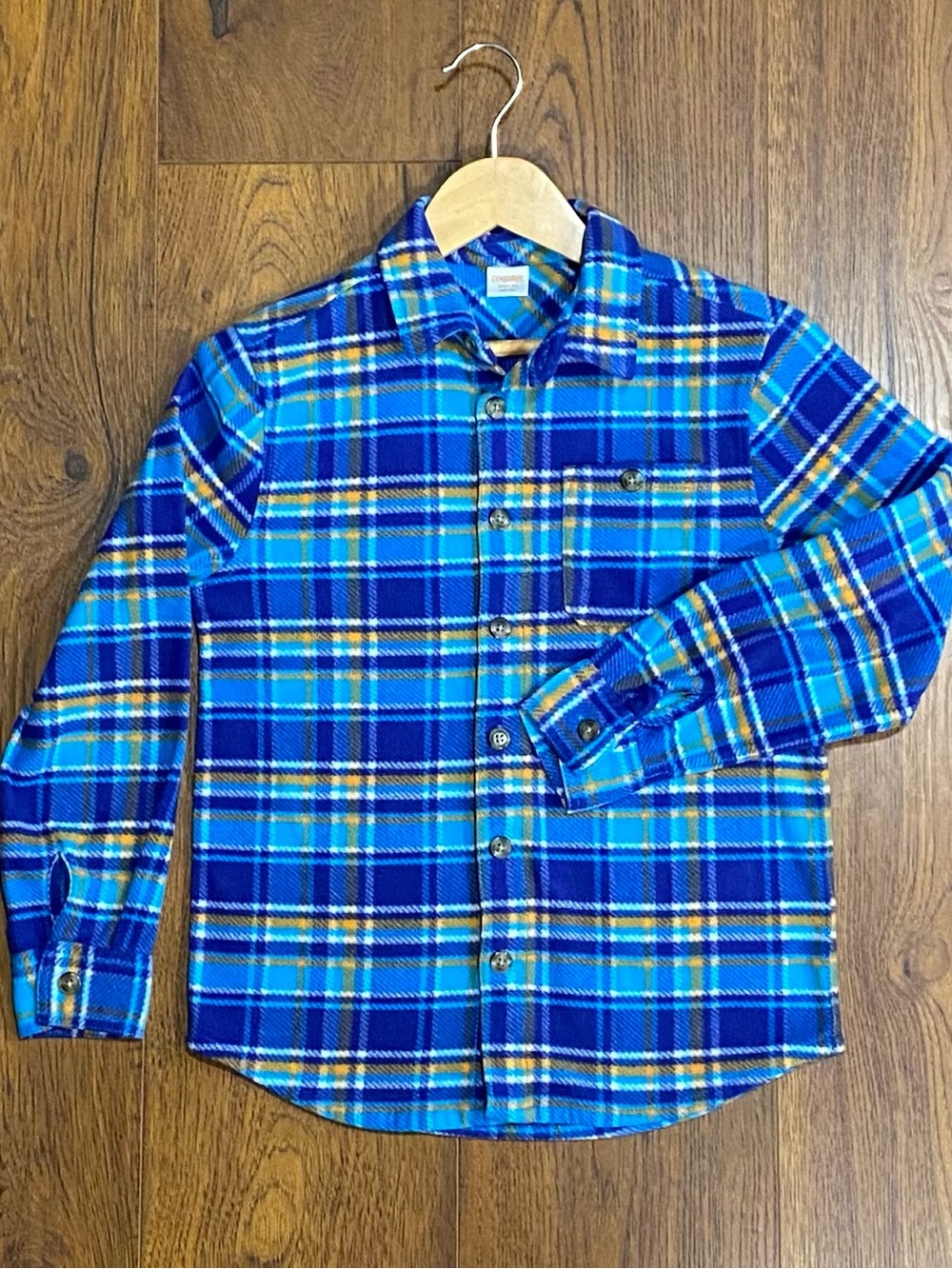 Gymboree Boys Blue Plaid Fleece Long Sleeve Button-Down Shirt Medium (7-8)